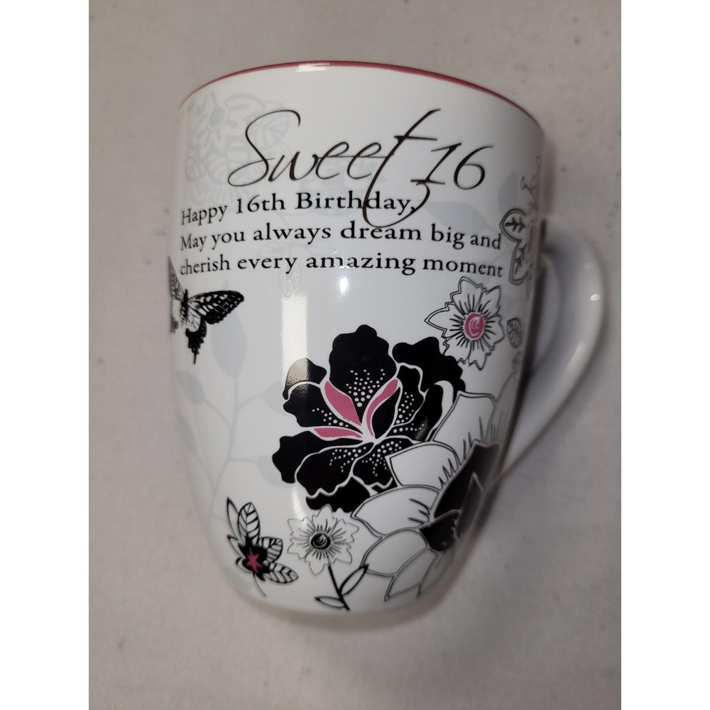 Sweet 16 Birthday Mug Happy 16th Birthday Butterfly Floral Pink Rose Gold Gift